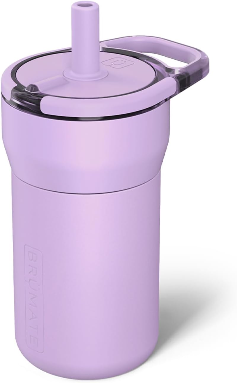 BrÃ¼Mate Leap 12oz 100% Leakproof Kids Tumbler with Handle and Silicone Soft Straw | Durable Drop Resistant Silicone Sleeve | Made of Insulated Stainless Steel | Cup Holder Friendly | 12oz (Lavender) - Image 1